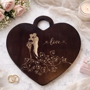 2/$50 Heart-Shaped Engraved Cutting Board Bride Groom Love
